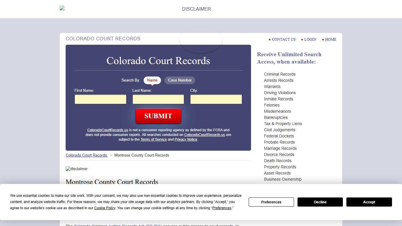 Montrose County Court Records ColoradoCourtRecords.us